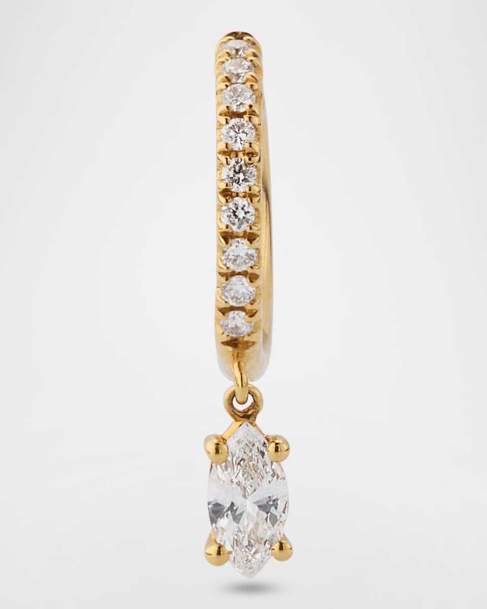 18K Yellow Gold Single Diamond Huggie Earrings with Marquise Diamond Drop
